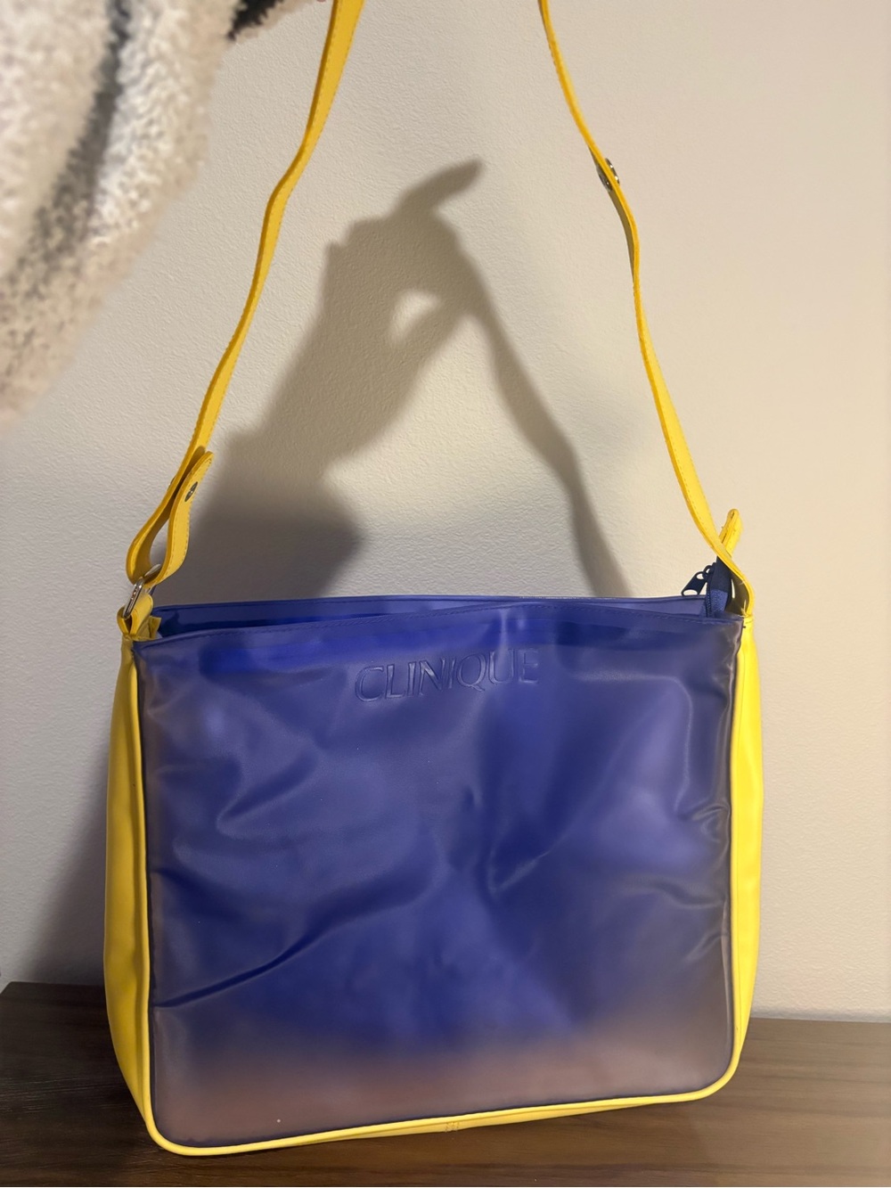 Clinique Shoulder Bag Womens One Size Yellow Blue Vinyl Tote JELLY Y2K 90s